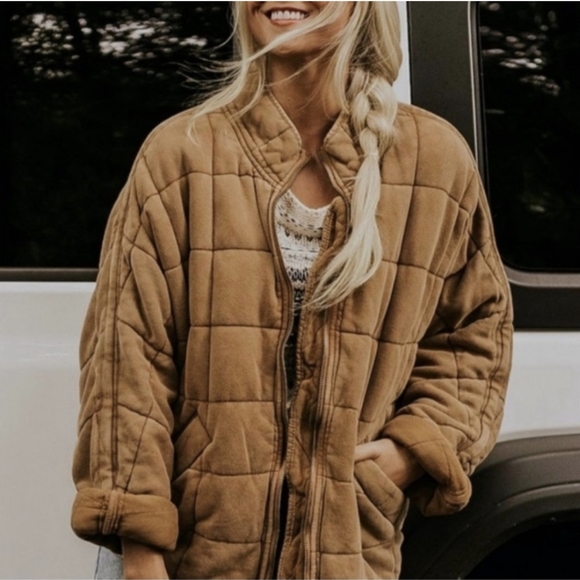 Free People Jackets & Blazers - FREE PEOPLE Dolman Jacket Quilted Knit Coat Orange Oversized Medium